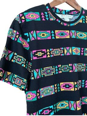 H&M x Coachella Men's Size Small T-Shirt Black Multi Colour Tribal Aztec Print